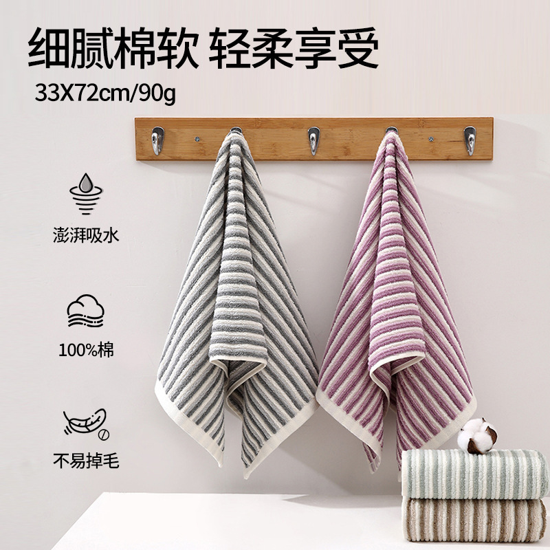 Pure Cotton Plain Striped Towel, Soft and Absorbent, Adult Face Towel, Class a Household Face Towel, Available for Wholesale in Supermarkets