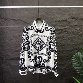 2024春季新款欧美跨境外贸时尚青年流行数码印花男士长袖衬衣衬衫