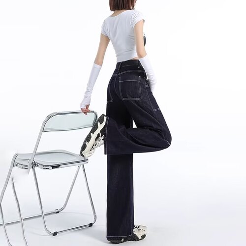 Wide-leg jeans for women, new autumn styles, flowing, lazy, casual, floor-length straight-leg pants