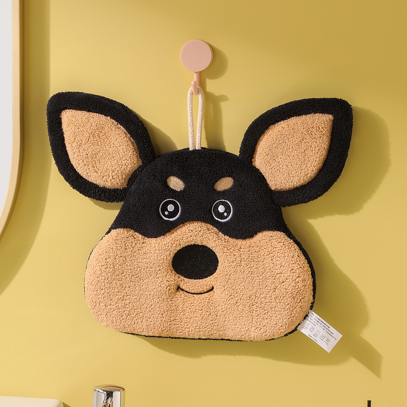 キュートで面白い蜂犬ハンドタオル吸水性コーラルベルベットスクエアタオルキッチンとバスルーム兼用ハンギングタオルクロスボーダー|undefined
