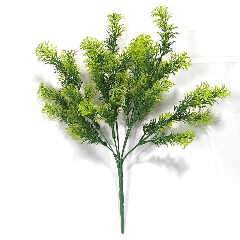 7-Branch Pine Artificial Plant Green Potted Flower Arrangement Materials Partition Decoration Plastic Grass Fake Grass Factory Direct Sale