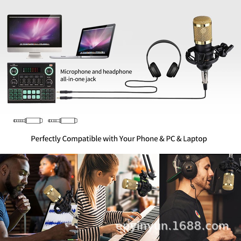 Venta transfronteriza caliente tarjeta de sonido V9 versión inglesa BM80 conjunto de micrófono de condensador tarjeta de sonido USB transmisión en vivo K canción computadora teléfono móvil