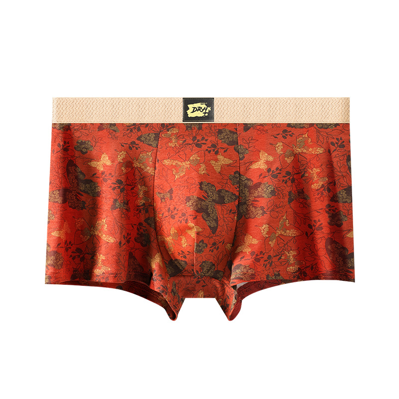 Nuevas pantalones íntimas de impresión de mariposa para hombres antibacterianas cómodas y transpirables estilo nacional americano retro cuadrangular pantalones de hombre