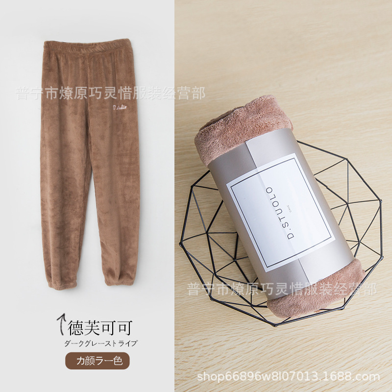 Pantalones de pijama de franela de coral de dibujos animados, pantalones de pijama de hombre, pantalones de invierno de otoño de mujer, pantalones caseros