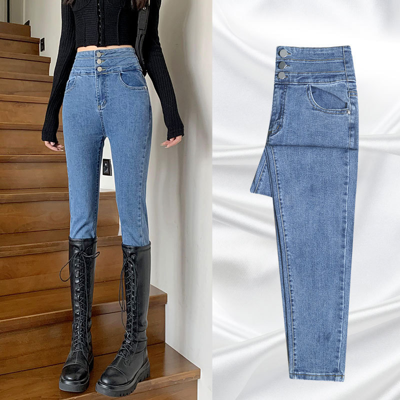 Women's Straight-Leg Jeans for Spring and Autumn 2026, New High-Waisted Slim-Fit Skinny Pencil Pants