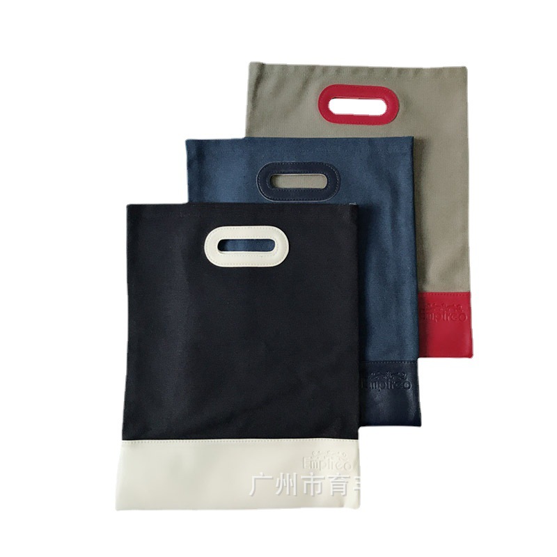 pu包包手提包女拼接帆布手提广告袋  pu棉布购物袋  时尚pu手提包