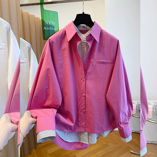 Design sense fake two Polo collar shirt top women's early spring new layered loose versatile shirt fashion trend