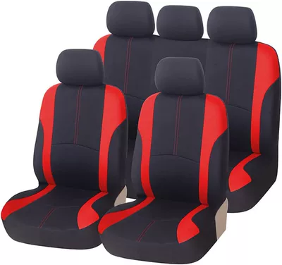 Foreign Trade Export to Europe and America, Vertical Striped Waistline Car Seat Cover Fabric, Universal for All Seasons, Cross-Border, Mexico, Large Quantities in Stock (Universal seat cover) - red-9-piece-set-complete-set-of-five-seats