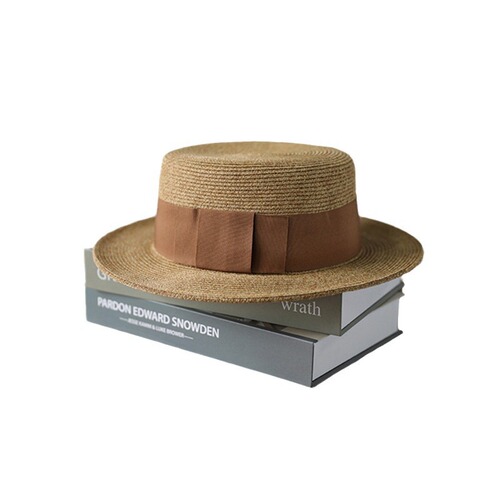 Japanese-style straw hat, summer women's simple ribbon flat top hat with large brim, sun protection UV travel hat, woven sunshade hat