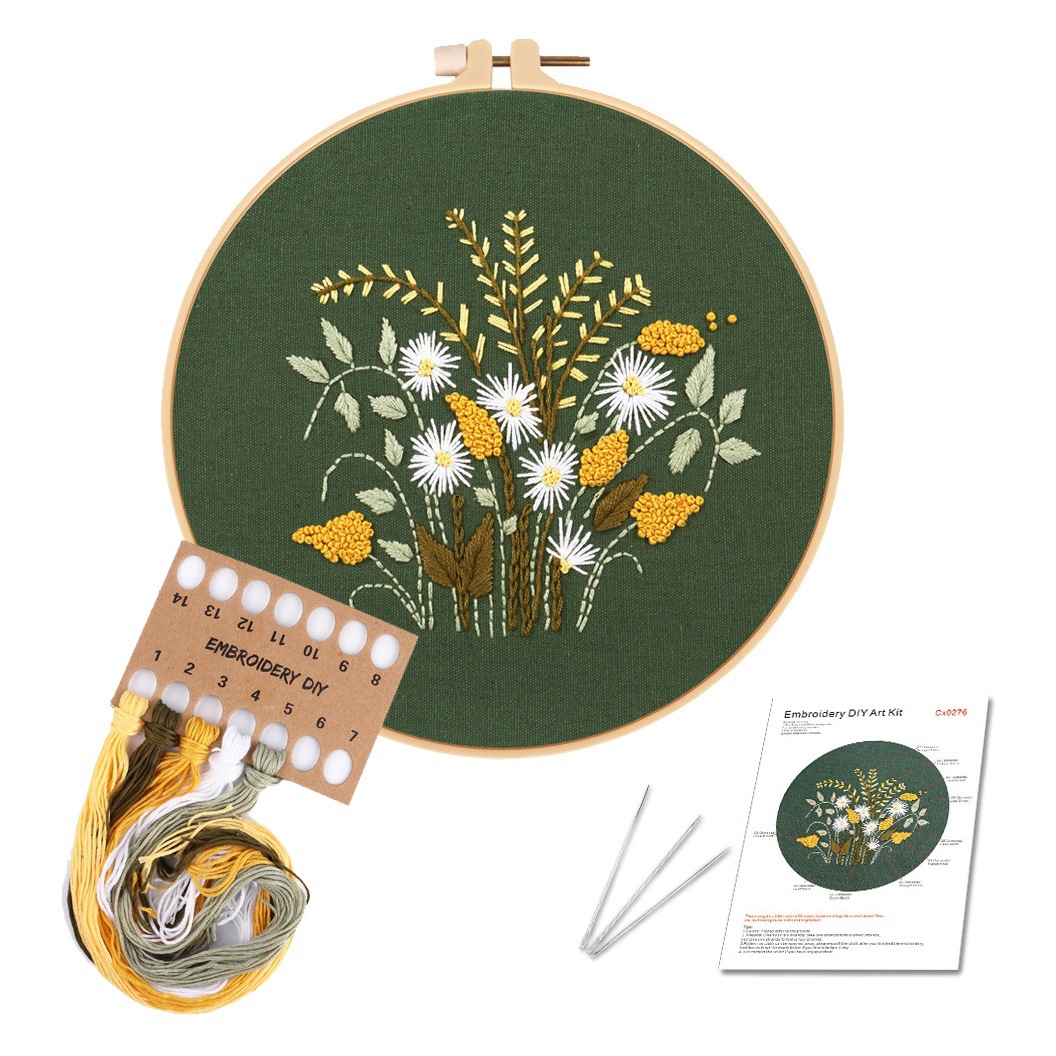 Original verde crisantemo diente de león verde Margarita Garland DIY material de bordado hecho a mano Paquete de algodón transfronterizo Inglés