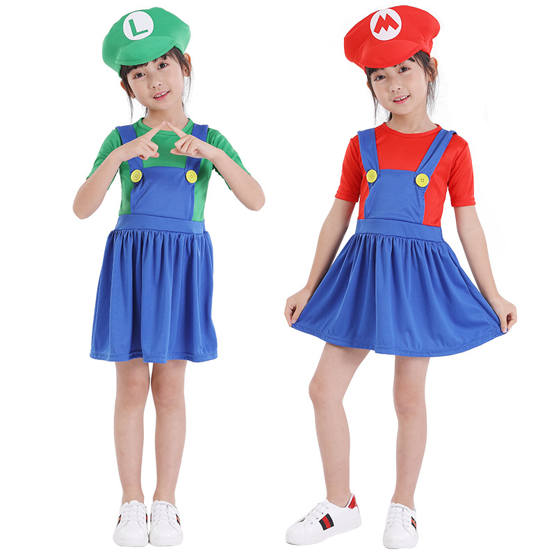 Traje de Halloween cos anime padre-hijo juego de rol adulto niños Mario traje Super Mary ropa image 4
