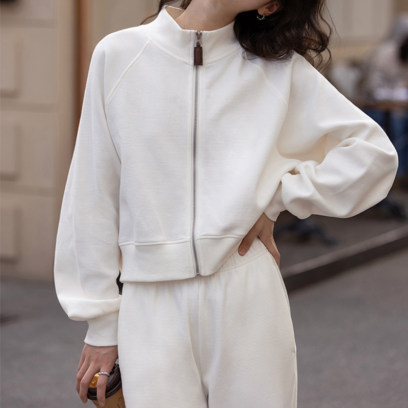 국경 간 운동복 투피스 지퍼 얇은 운동복 재킷 높은 허리 바지 다리 패션 캐주얼 바지 세트 여성