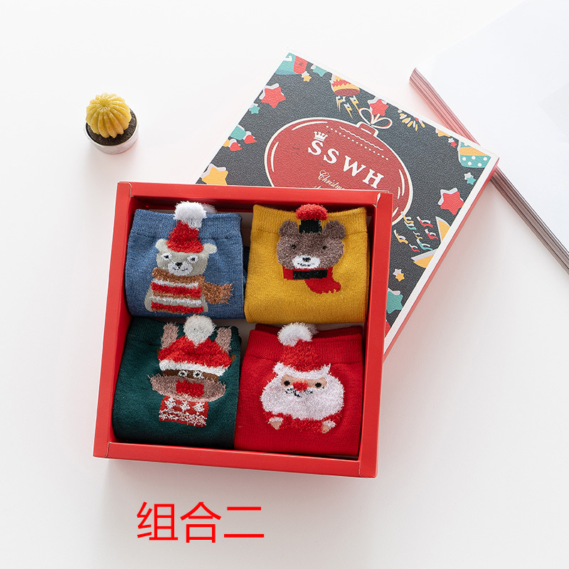 Calcetines navideños calcetines de tubo medio cajas de regalo calcetines niños dibujos animados calcetines de algodón de invierno calcetines de regalo parejas calcetines rojos y encantadores de año nuevo image 20