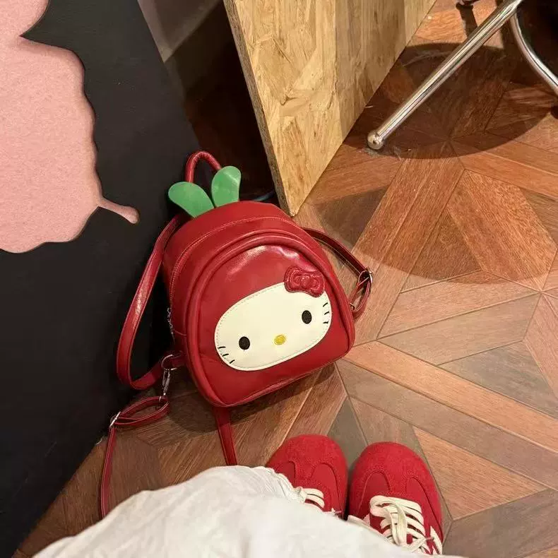 Hello kitty, red small backpack, cartoon universal shoulder bag