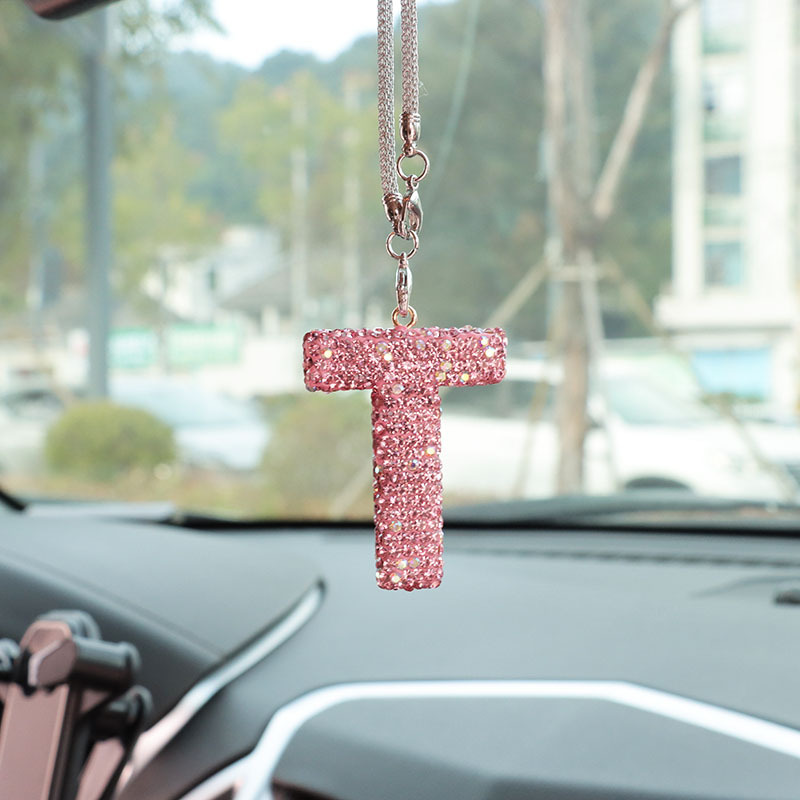Letter bow clay car interior accessories pendant ladies rhinestone car rearview mirror pendant pendant