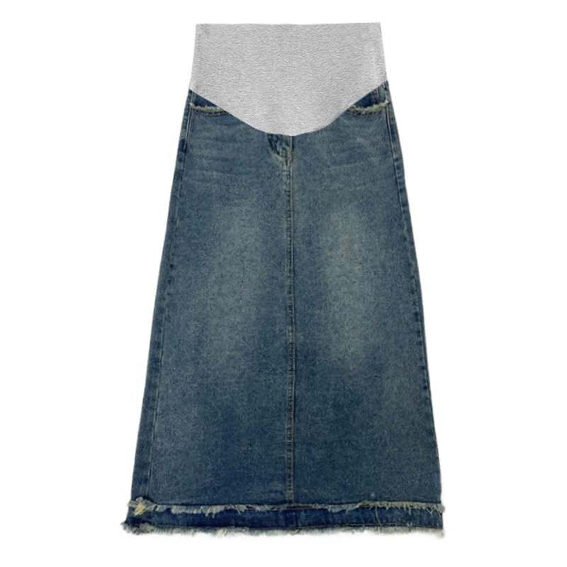 Юбка с потертостями для беременных Джинсовая Женская весенне-летняя грушевидная юбка средней длины с высокой талией, длинная юбка А-силуэта