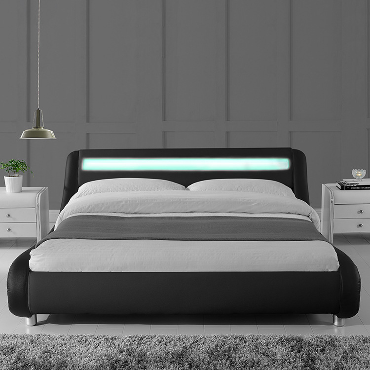 Foreign trade Factory LED light bedroom bed arc shape modern bedroom furniture large size bed bed king Foreign trade Factory LED light bedroom bed arc shape modern bedroom furniture large size bed bed king