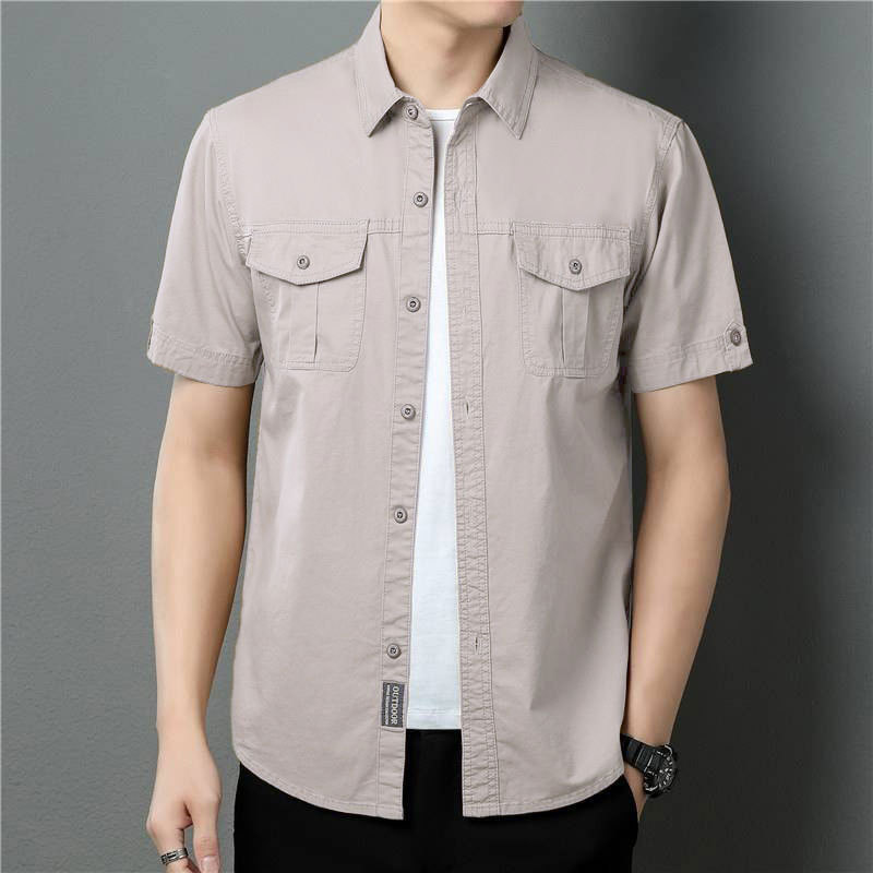 Camisas militares de verano de mangas cortas camisas de trabajo de algodón al aire libre camisa de hombre suelta