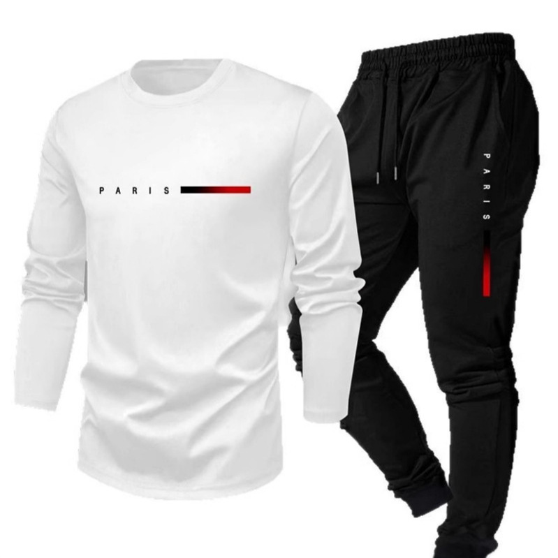 Spring and Autumn New Fleece Fashion Trend Long-Sleeve Long Pants T-Shirt Set Amazon European and American Full Print