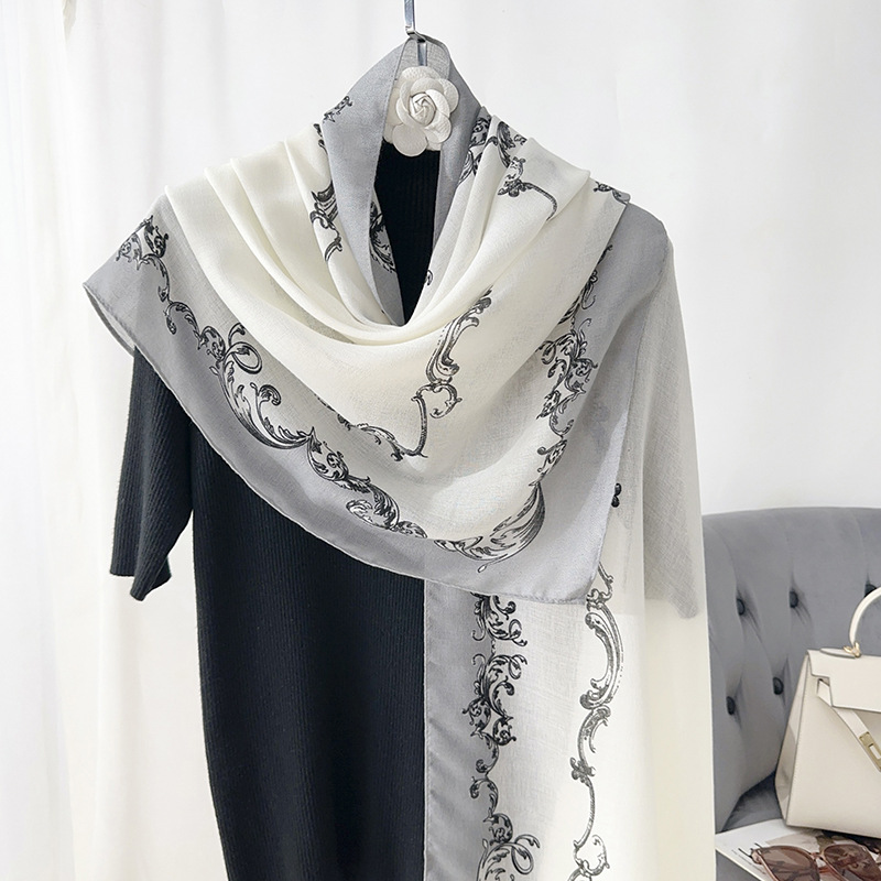 Nueva bufanda de seda con estampado de algodón y lino para mujer, estilo fino de verano, chal de protección solar, toalla de playa, bufanda de habitación con aire acondicionado para mujer