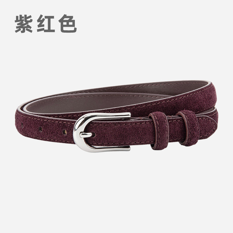 磨砂绒面真皮细款小皮带女士百搭复古风连衣裙配饰高级牛皮腰带女|undefined
