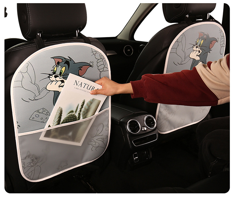 Tom and Jerry Cartoon Car Seat Back Anti-Kick Pad Car Seat Back Anti-Fouling Pad Anti-Dirty Pad with Storage Bag