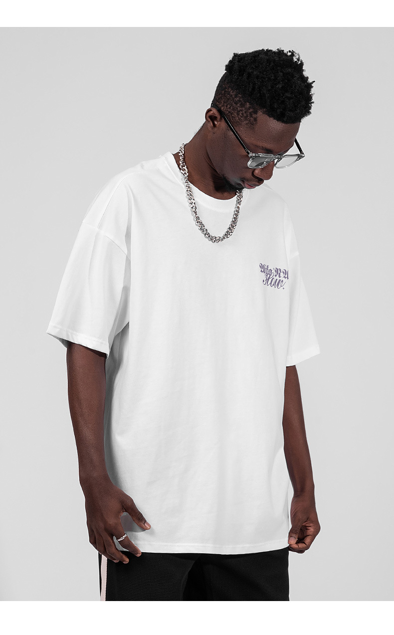 Camiseta masculina de marca de moda americana, manga curta, solta, tamanho grande, 220g, camisa de casal de hip hop de rua_voghion.com