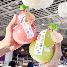 网红国风500ml葫芦瓶加厚PET材质塑料瓶 一次性奶茶果汁瓶带盖