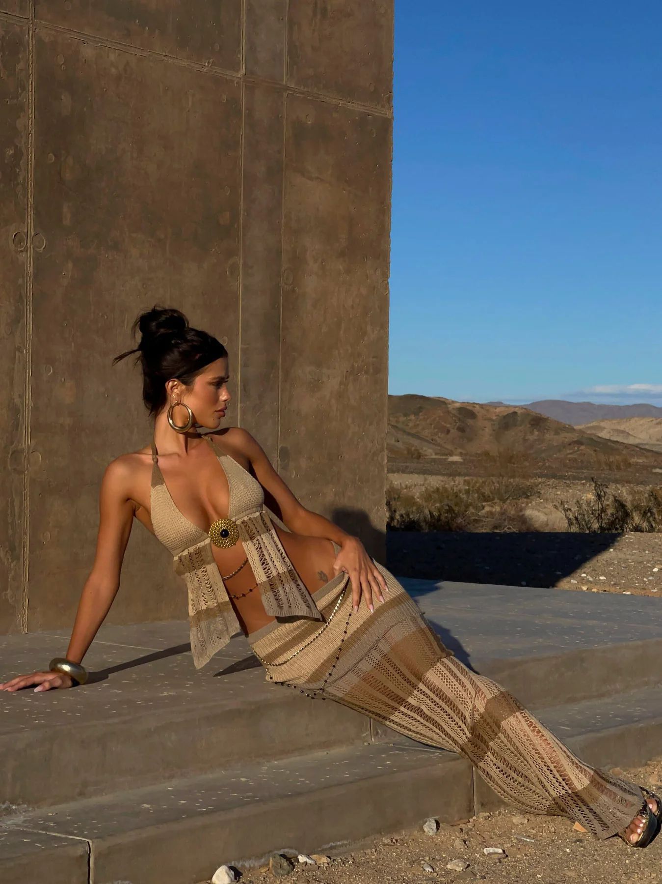 Two-piece Set Halter Wrapped Chest Hollow