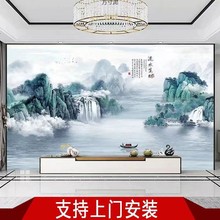 电视背景墙3山水壁纸新中式客厅沙发新款壁画8影视墙纸墙布厂工厂