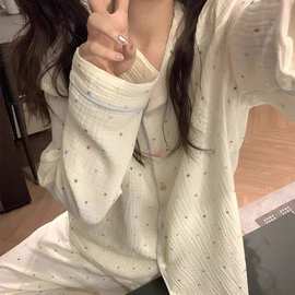 韩版睡衣女春秋季新款甜美波点印花宽松薄款可外穿长袖家居服套装