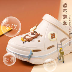 新款潮流女生松糕洞洞鞋厚底包頭可愛小熊配飾涼拖鞋批發