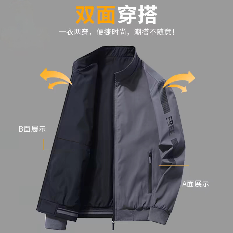 Jacket Men's Spring and Autumn Double-sided Wear Young and Middle-aged Casual Collar Jacket Men's Sports Simple Jacket Dad's Top Jacket Men's Spring and Autumn Double-sided Wear Young and Middle-aged Casual Collar Jacket Men's Sports Simple Jacket Dad's Top