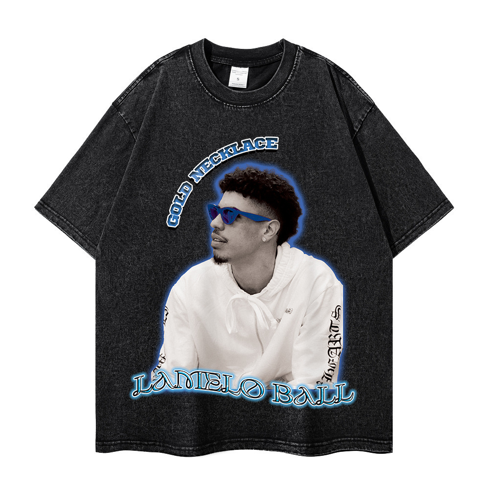 230G al por mayor transfronteriza lavada vieja manga corta verano algodón suelto todo partido retro calle moda marca ins comercio exterior