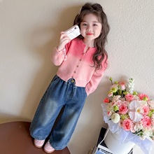 女童渐变毛衣两件套2025秋季新款韩版小香风套装一件代发外贸童装