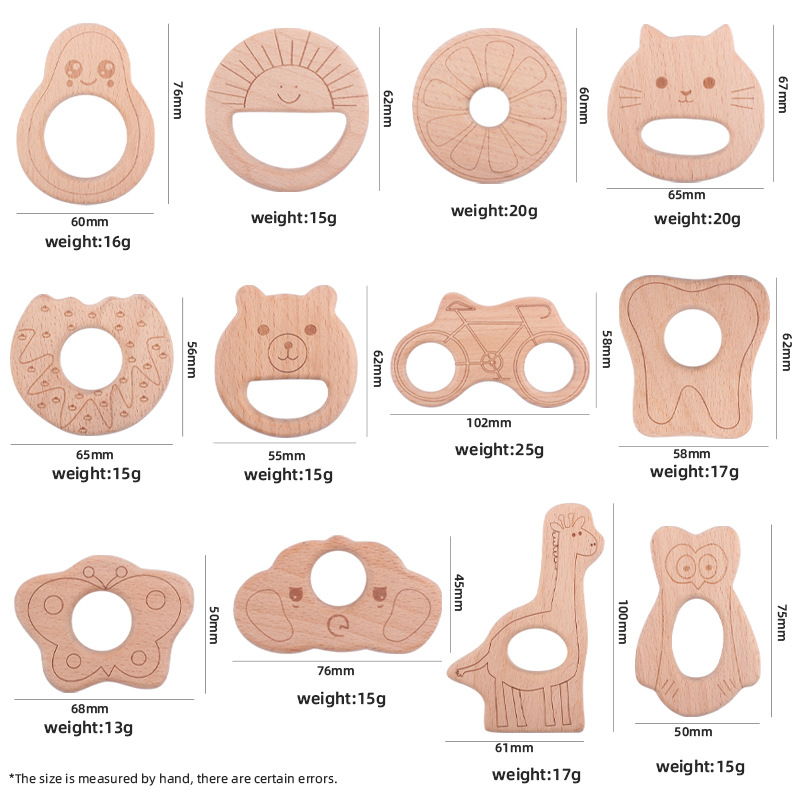Nuevo bebé suministros de juguete de haya mordedor animal de dibujos animados gato aguacate girasol bebé molar teether