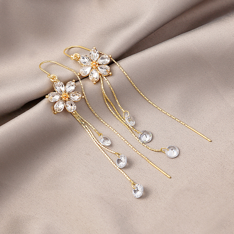 Fairy Style Flower Copper Earrings Inlay Zircon Copper Earrings