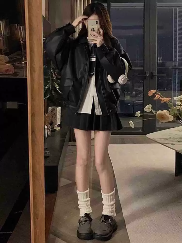 Brown autumn jacket, long-sleeve, Korean style, oversize