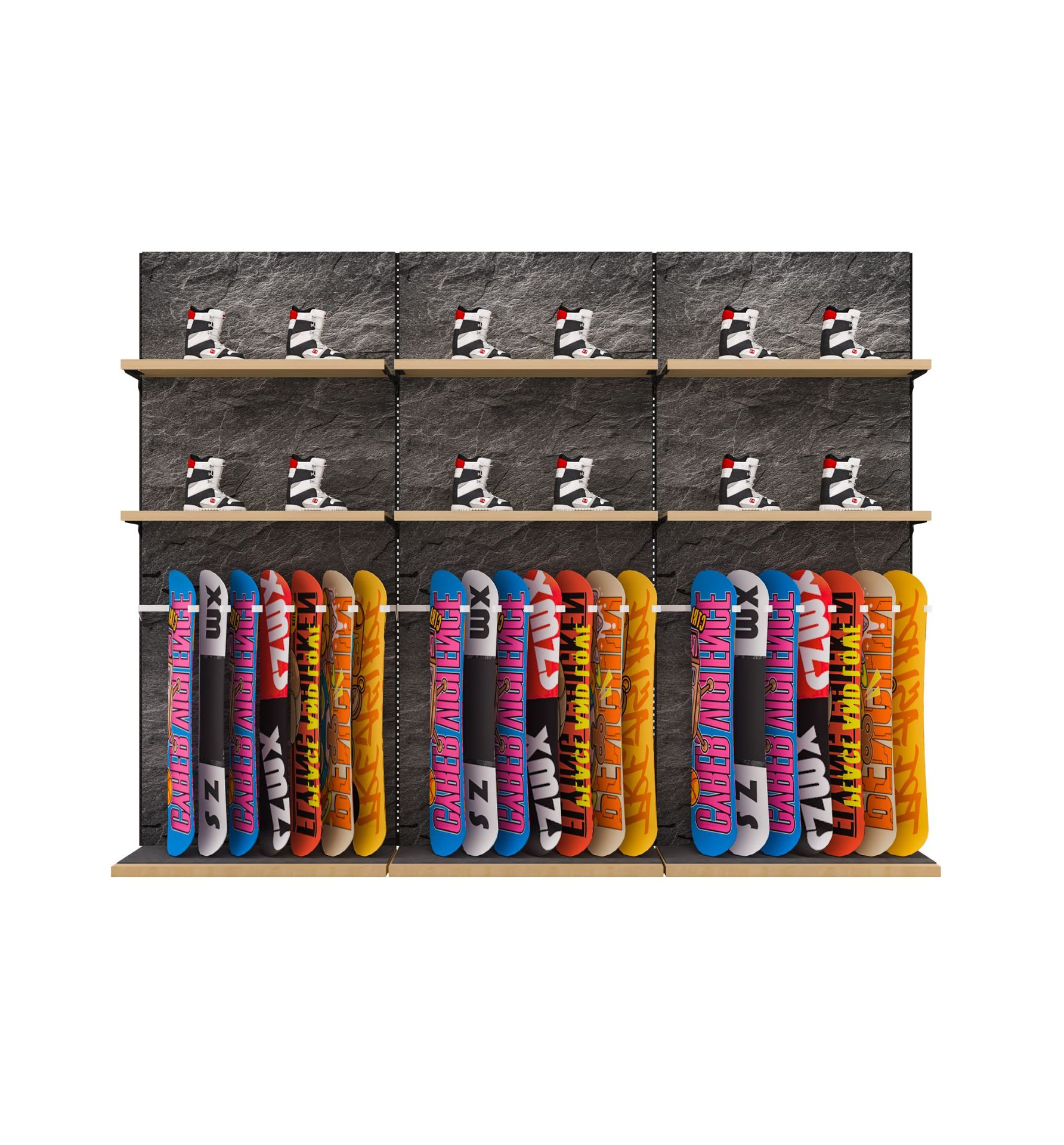 Estantes de exhibición de ropa de esquí de nieve de pared de ropa deportiva de ropa de piso de exhibición de tiendas de ropa de hombre