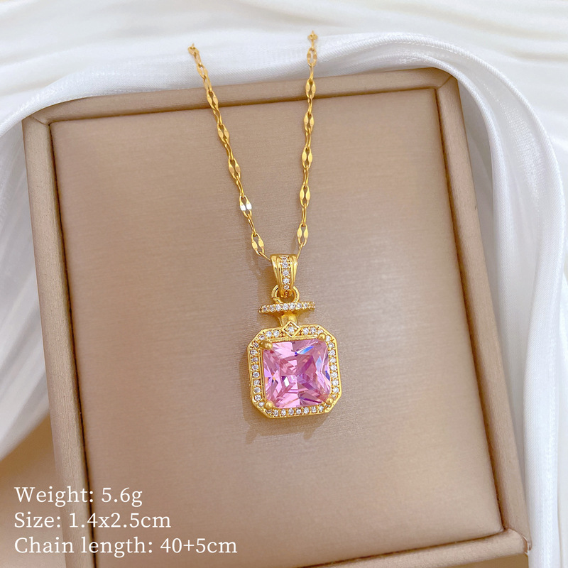 【 Titanium Steel 】 Perfume full diamond fashion, light luxury style, luxurious quality, full diamond necklace, versatile for women, collarbone chain, titanium steel chain pic 3