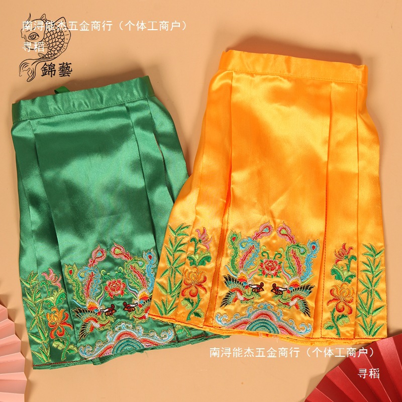 潮绣双凤妈祖娘娘裙子刺绣马面褶裙服装手工车绣神明衣凤袍裙红色