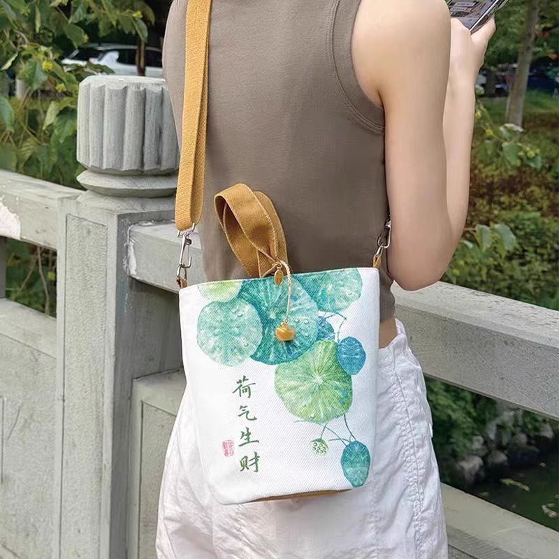 富を生み出す蓮の花 キャンバスバッグ ワークバッグ バケットバッグ 蛇年 収納バッグ ショルダー クロスボディバッグ ハンドバッグ ショルダーバッグ|undefined