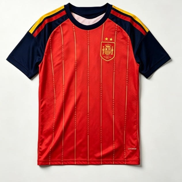 New cross-border Spanish national team home jersey, red and navy blue contrast stripes, quick-dry short-sleeve training football shirt