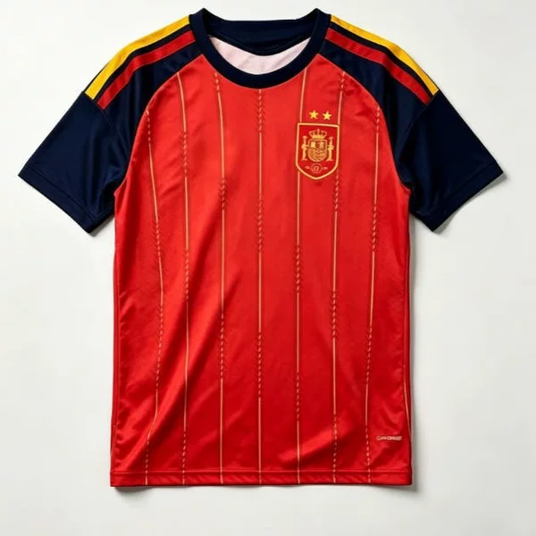 New cross-border Spanish national team home jersey, red and navy blue contrast stripes, quick-dry short-sleeve training football shirt