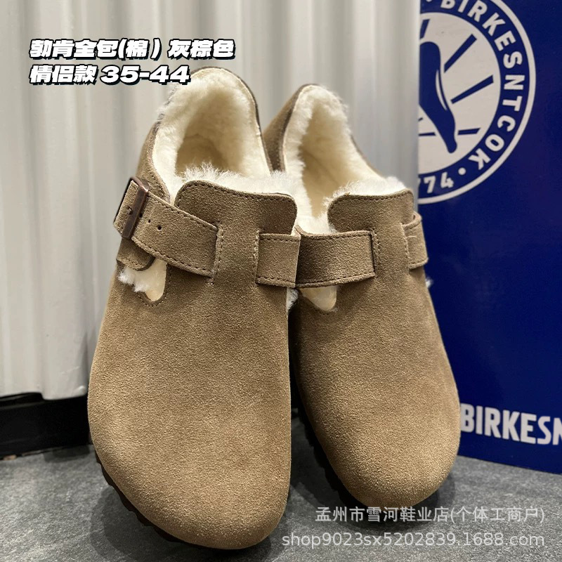 桑坡羊皮一体ビルケンシュトックシューズ レディース ハーフスリッパ 冬 2025年新作 コルク加厚ベルベットコットンシューズ ビルケンスリッパ
