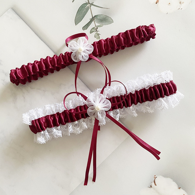 新品女士襪帶 新娘蕾絲吊襪帶歐美蝴蝶結藍色腿飾婚禮結婚吊襪帶