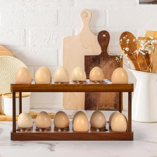 Acacia Wood Double-Layer Household Egg Holder Kitchen Egg Duck Egg Storage and Finishing Storage Rack Large Capacity Drop-Resistant Storage Rack