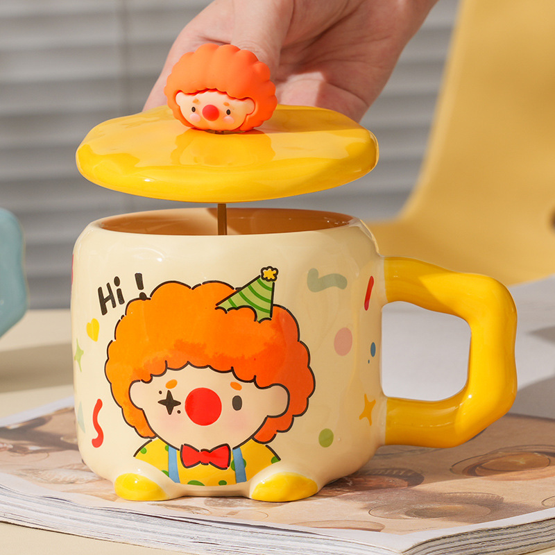 クリエイティブインスタイルピエロセラミックカップ蓋付きホームオフィスカップルウォーターカップ高価値ギフトマグ|undefined
