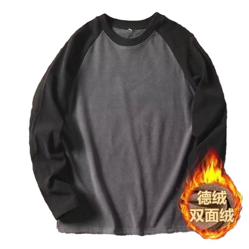 Doble cara camiseta de camiseta de camiseta de cuello redondo para hombre, camiseta de manga larga, ropa interior cálida para hombre, camiseta de papá, camiseta interior y exterior