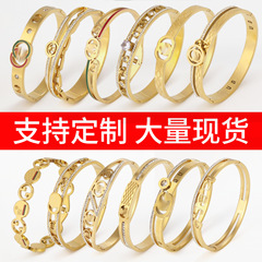 欧美跨境古家g家钛钢手镯不掉色饰品珐琅滴油镶钻手环手饰首饰